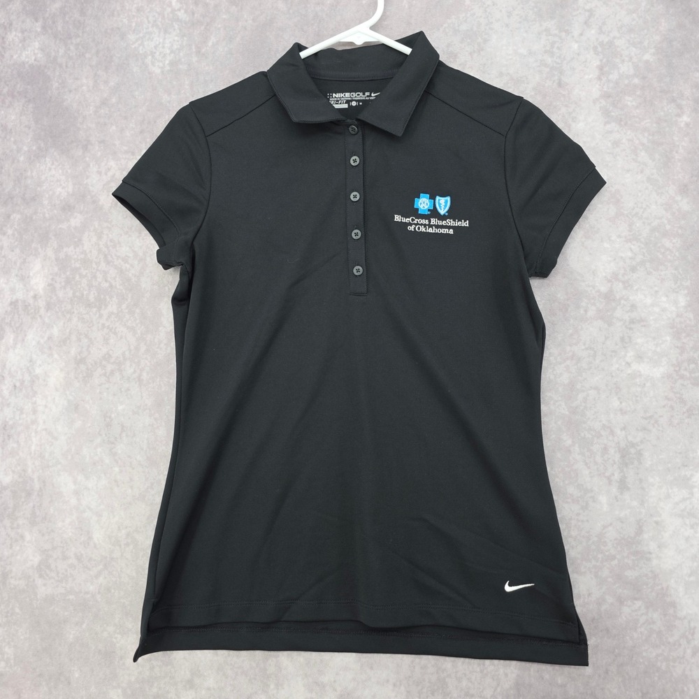 Nike Golf Polo Shirt Womens Small Black Dri-FIT BlueCross BlueShield Oklahoma